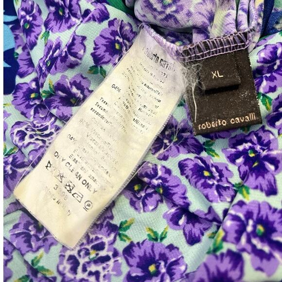 Roberto Cavalli Dress XL Floral Stripe Sleeveless‎ Purple Green Boho Y2K Resort - Picture 11 of 16